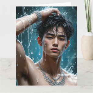 Drenched in Desire - Wet Shirtless Male Card
