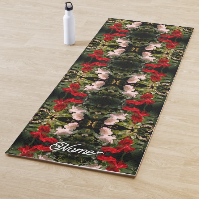 Drenched Red And White Roses Abstract Personalized Yoga Mat (In Situ)