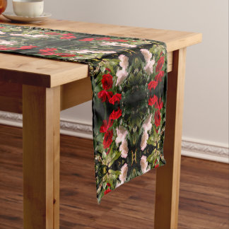 Drenched Red And White Roses Abstract Short Table Runner