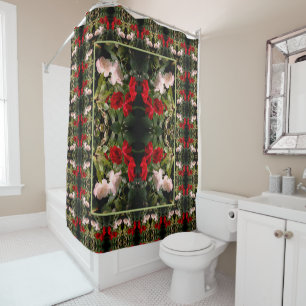 Drenched Red And White Roses Abstract Shower Curtain