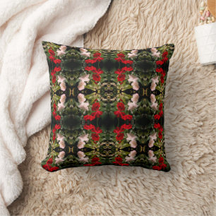 Drenched Red And White Roses Abstract Throw Pillow
