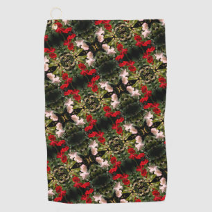 Drenched Red And White Roses Pattern Golf Towel