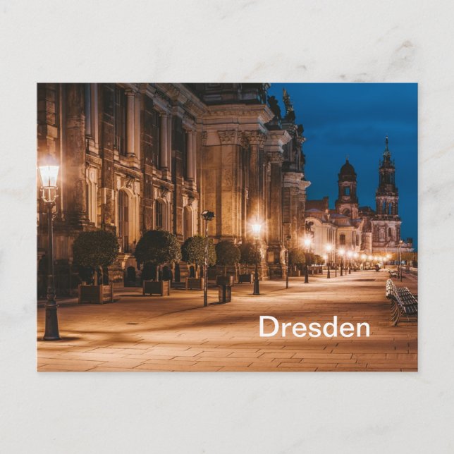 Dresden, Germany Night Time Street View Postcard (Front)