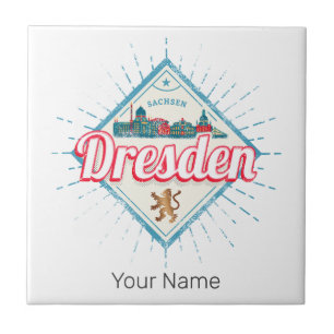 Dresden Germany Saxony Retro Skyline Vintage Ceramic Tile