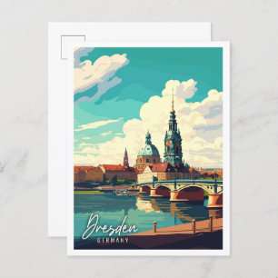 Dresden Germany vintage travel illustration Postcard