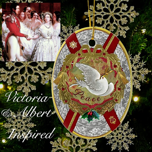 Dresden 'Normandie' Peace Dove Ornament (White lace & royal red accented with gold, inspired by the wedding of Queen Victoria & Prince Albert)