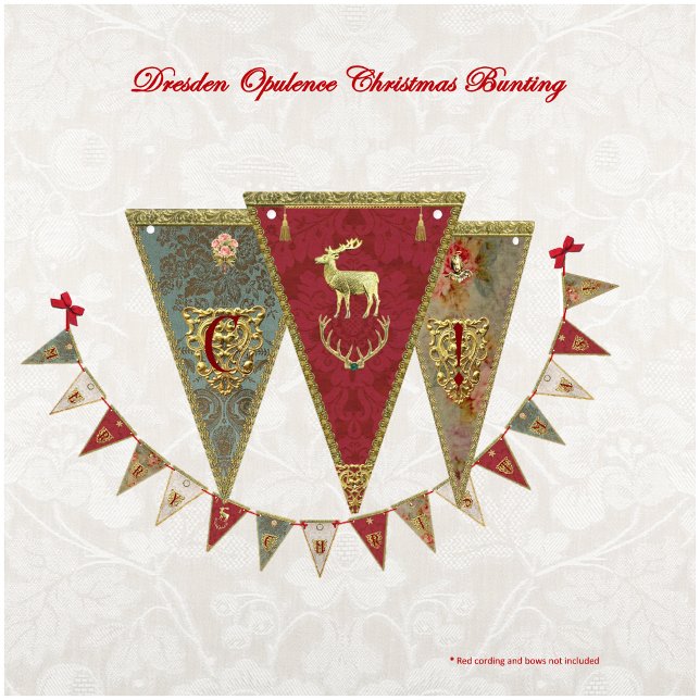 Dresden Opulence Christmas  Bunting Flags ( Say "Merry Christmas!" with 16 beautifully-adorned printed flags that match our Dresden stockings!)