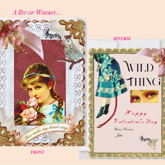 Dresden 'Wild Thing' Victorian Flat Card (A whimsical card. She plays it so innocent. The one who loves her best appreciates her true nature! )