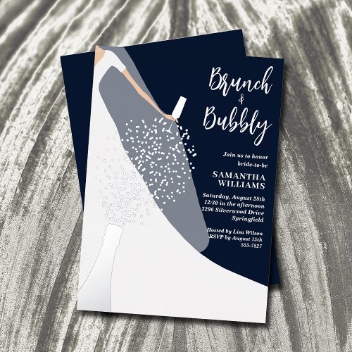 Dress and Veil Bridal Shower Navy Blue Foil Invitation