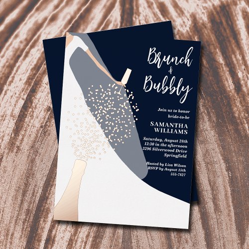 Dress and Veil Bridal Shower Navy Blue Foil Invitation