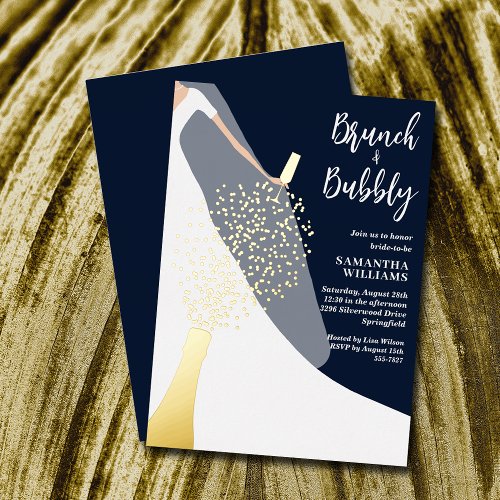 Dress and Veil Bridal Shower Navy Foil Invitation