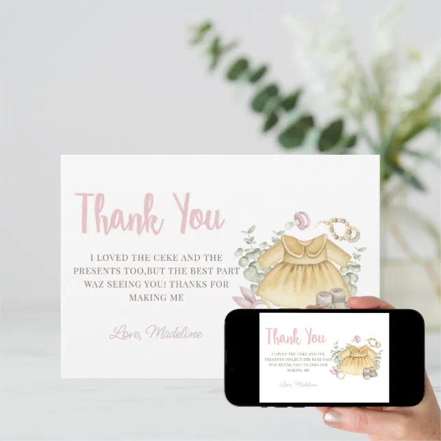 Dress Boho Baby Shower Thank You Card | Zazzle