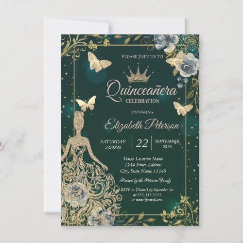 Dress,Butterfllies Flowers Green Quinceañera