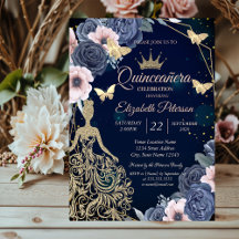 Dress,Butterfllies Stars Blue Flowers Quinceañera