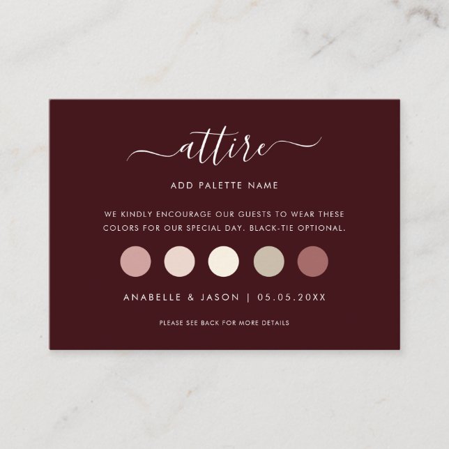 Dress Code Burgundy Wedding Guest Attire QR Code Enclosure Card (Front)
