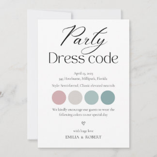 Dress code card, Party attire insert Announcement