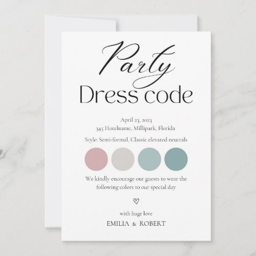 Dress code card Party attire insert Announcement