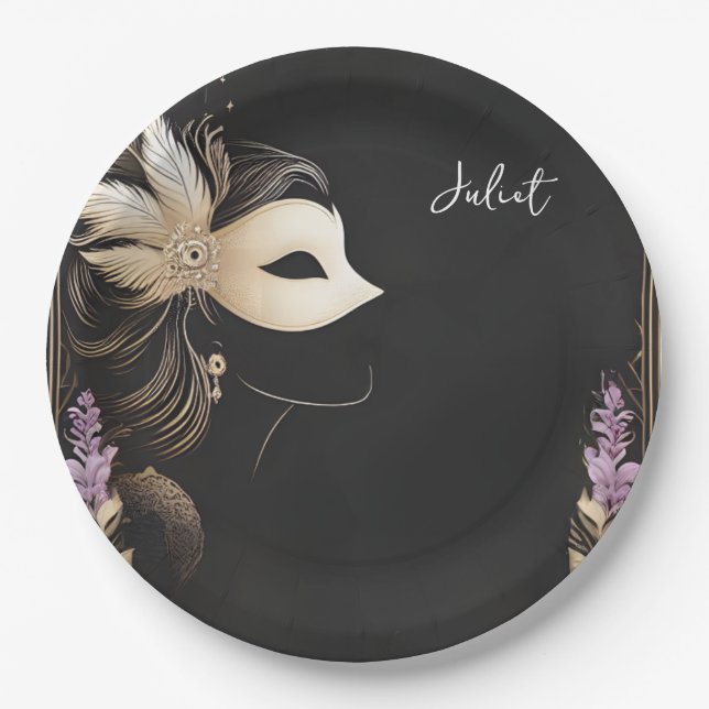 Dress Code Prom Masquerade Ball Bridal Shower Paper Plates (Front)