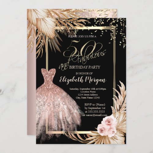 DressConfetti Pampas Flowers 50th Birthday Invitation