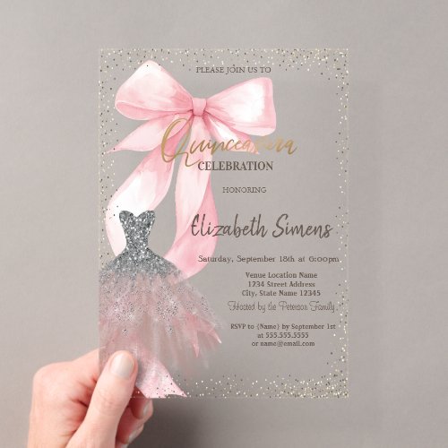 Dress Confetti,Pink Bow Striped Acrylic Invitations