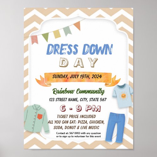 Dress down day event flyer poster template