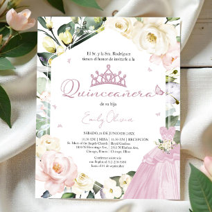 Dress Floral Photo Quinceañera spanish Invitation