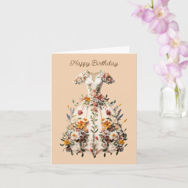 Dress Flower Art Birthday Card (Orchid)