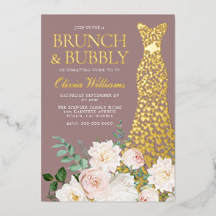 Dress & Flowers Brunch & Bubbly Bridal Shower Gold Foil Invitation