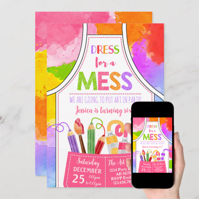 Dress For A Mess Art Birthday Invitation Zazzle
