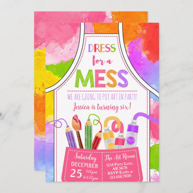 Dress For A Mess Art Birthday Invitation (Front/Back)