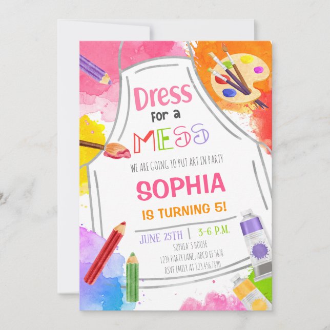 Dress For A Mess Art Birthday Invitation (Front)