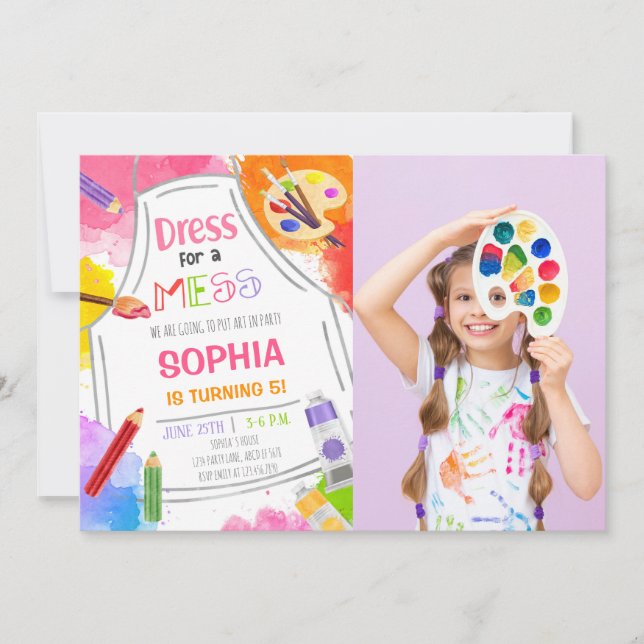 Dress For A Mess Art Birthday Photo Invitation (Front)