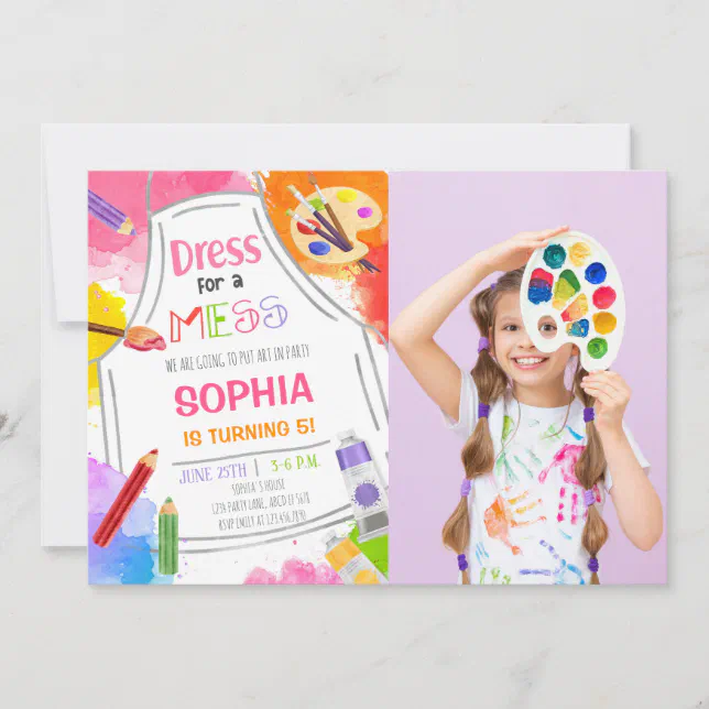 open lace back dress Art Birthday Party Invitation – PrinterFairy main image 1