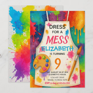 Dress for a Mess Art Party Birthday Invitation