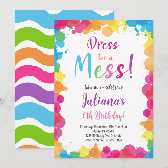 Dress for a Mess Painting Birthday Invitation (Front/Back)