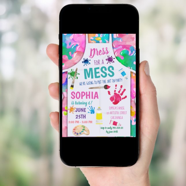 Dress for a Mess Painting Party Art Girl Birthday Invitation (Front Digital)