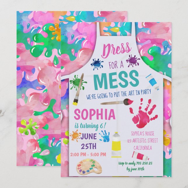 open lace back dress Editable Painting Party Invitation Art Party Birthday Dress for a Mess