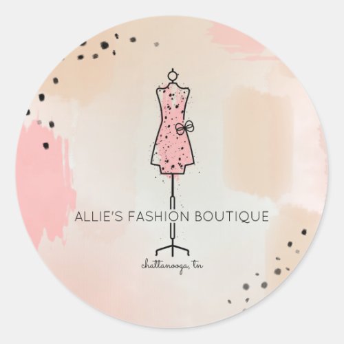 Dress Form Line Drawing Fashion Business Logo Classic Round Sticker
