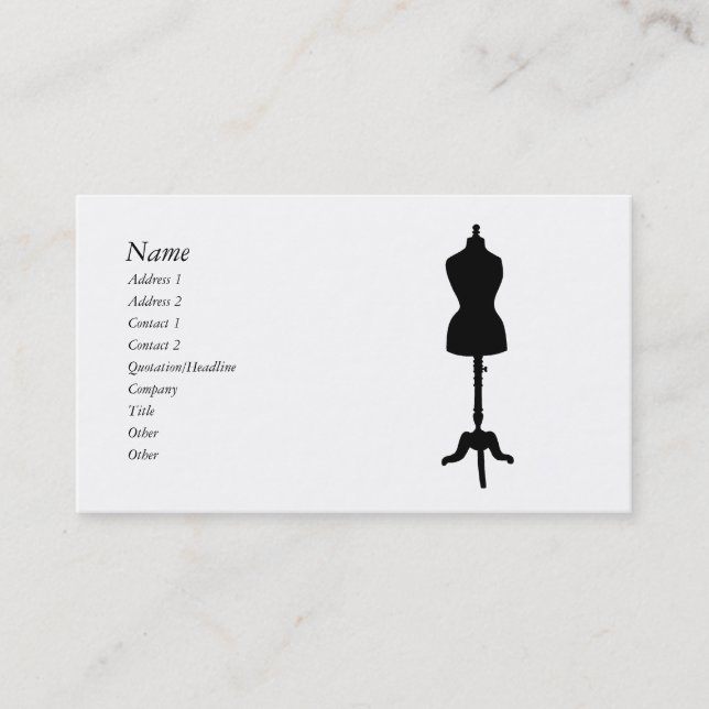 Dress Form Silhouette II Business Card (Front)