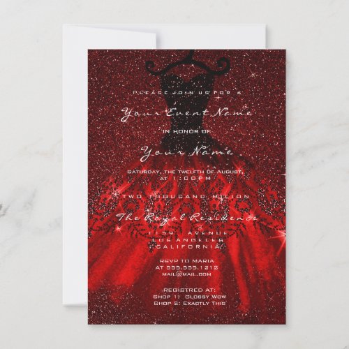 Dress Glitter Burgundy Bridal Hearts 16th Red Lux Invitation