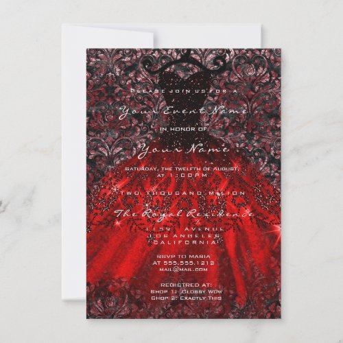 Dress Glitter Gothic Bridal Velvet Damask Red Blac Invitation