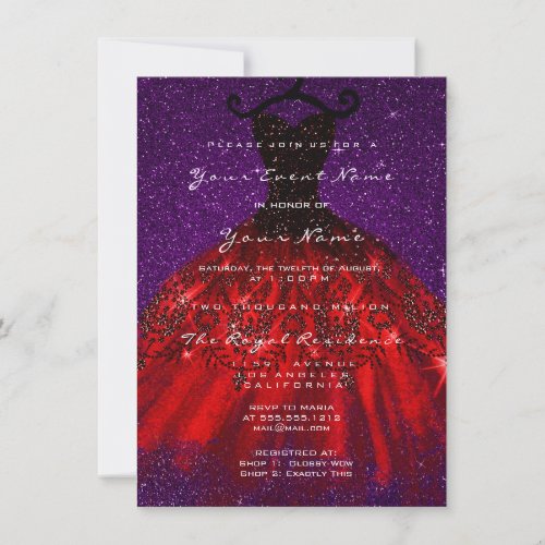 Dress Glitter Gothic Bridal Velvet Violet Red Blac Invitation