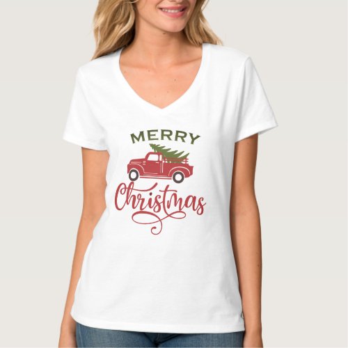Dress in Festive Style with Christmas Red Truck T_Shirt