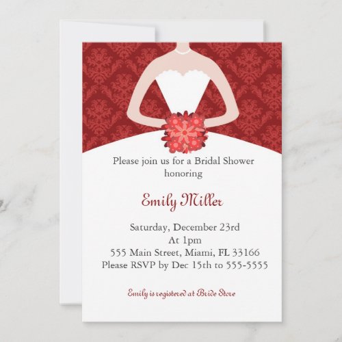 Bridal Shower invitation red damask