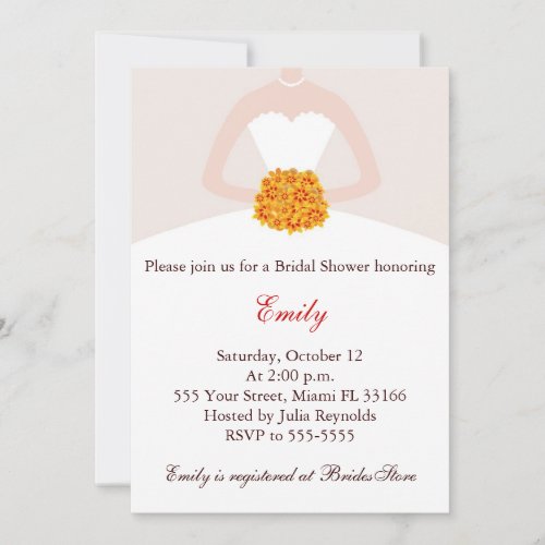 Fall Bridal Shower Invitation White Bride Dress