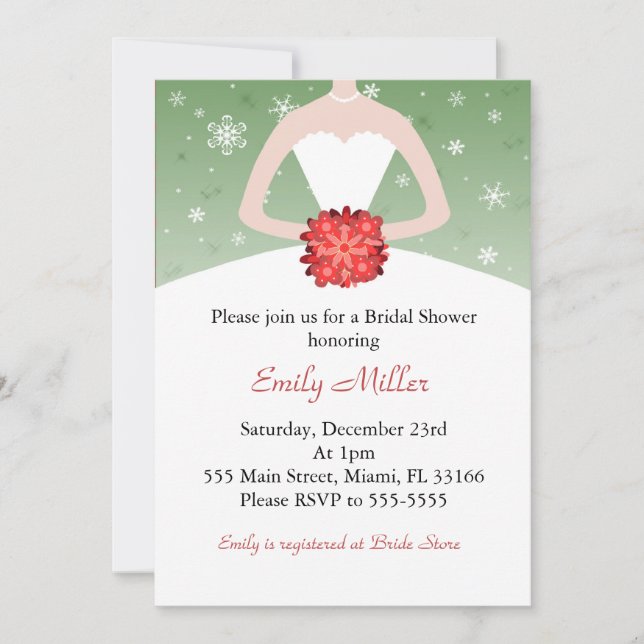 Dress Invitation Winter Red Green Bridal Shower (Front)