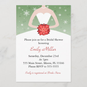 Dress Invitation Winter Red Green Bridal Shower