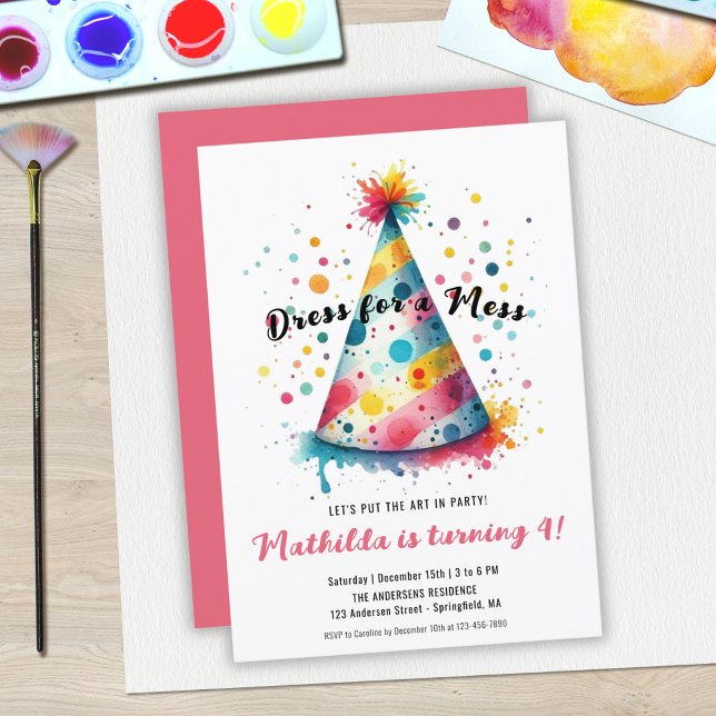 Dress Mess Kids Art Painting Party Girl Birthday Invitation (Dress Mess Kids Art Painting Party Girl Birthday Invitation)