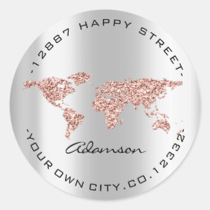 Dress Name World Map Earth Globe Rose Gray Classic Round Sticker