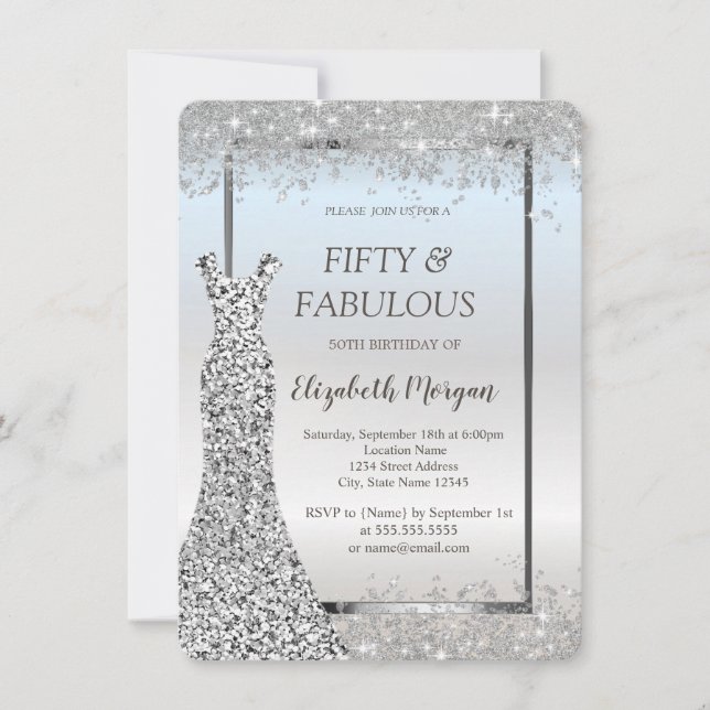 Dress Silver Glitter Confetti 50th Birthday   Invitation (Front)